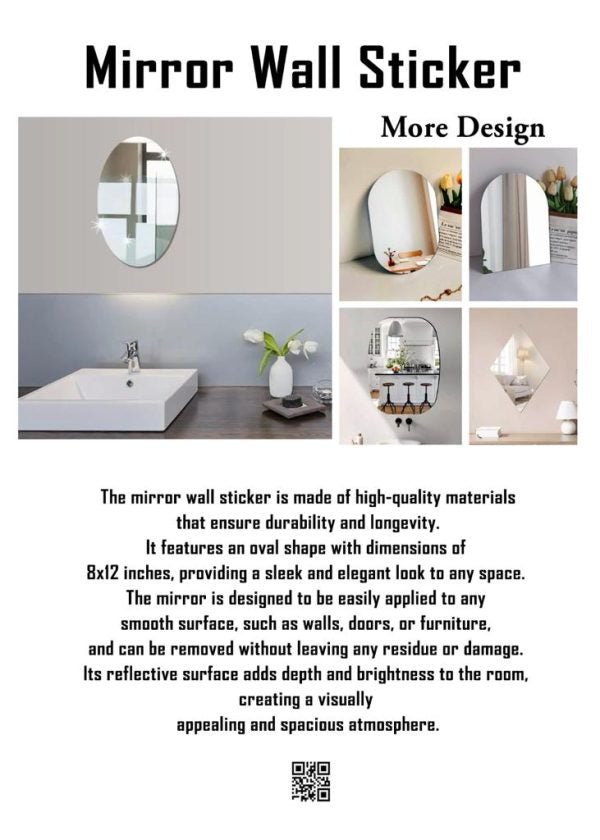 Small Oval Bathroom Mirror Wall Sticker – Acrylic, 200x300mm